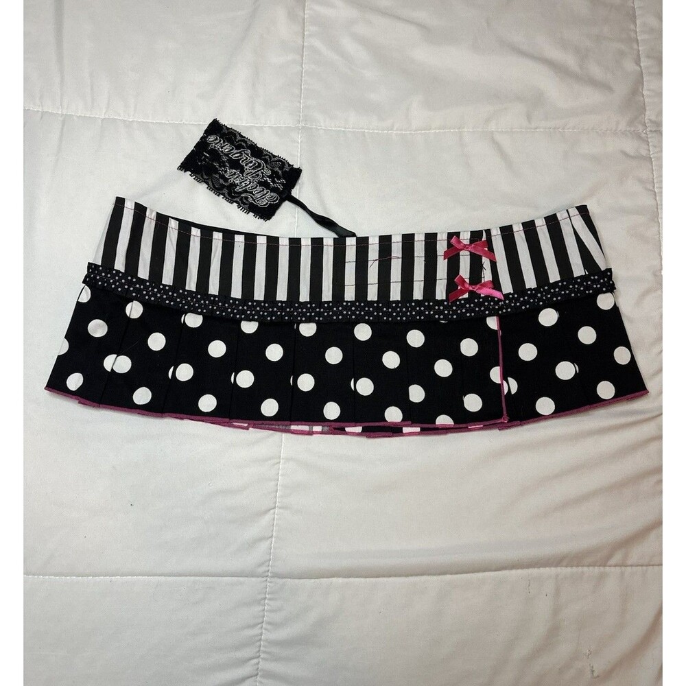 Y2K Deadstock Electric Lingerie Mini Skirt OS Women Black White Polka Dot Stripe